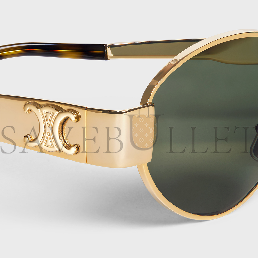 CELINE TRIOMPHE METAL 01 SUNGLASSES IN METAL GOLD GREEN  4S235